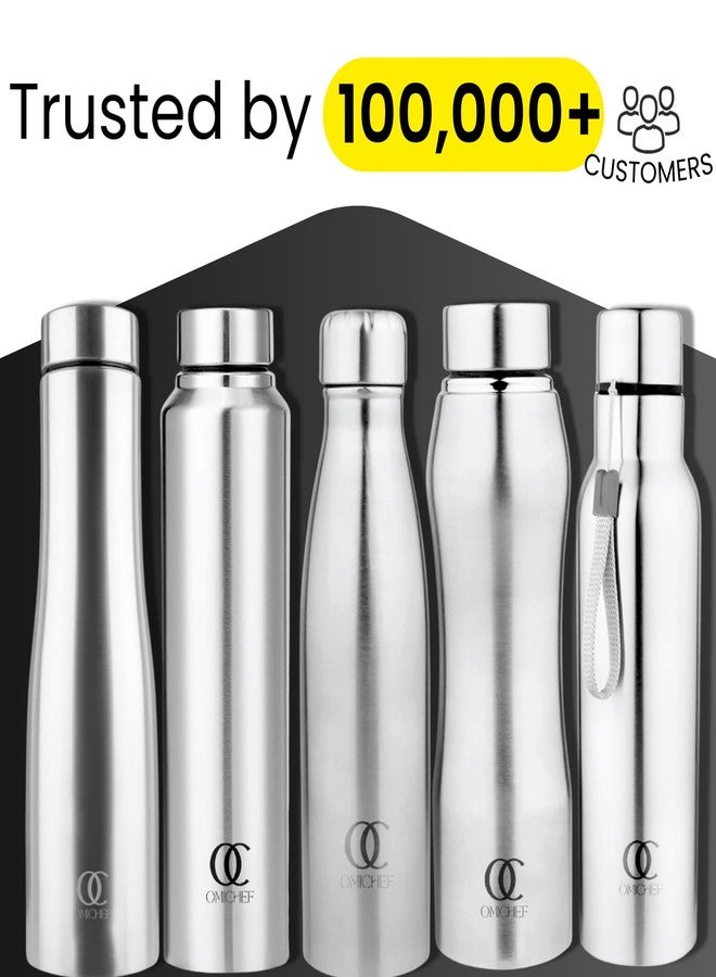 Omichef زجاجة مياه أوميشيف أوزون المصنوعة من الفولاذ المقاوم للصدأ سعة 1000 مل بجدار واحد، مثالية للثلاجة واليوغا/النادي الرياضي/الرياضة/المنزل/المكتب، وخالية من مادة BPA ومقاومة للتسرب (عبوة من قطعتين). - Image 2